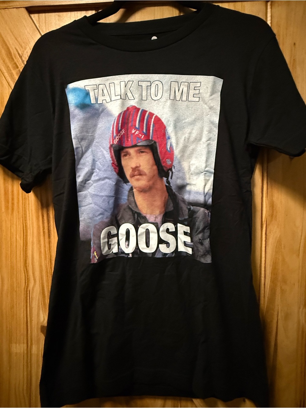 Black Short-Sleeve Graphic Tee with 'Talk to Me Goose' Print